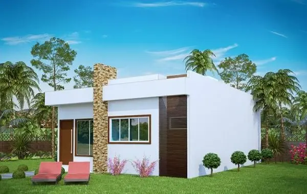 Casa moderna con chimenea de piedra