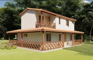 Casa de dos pisos blanca con marrón