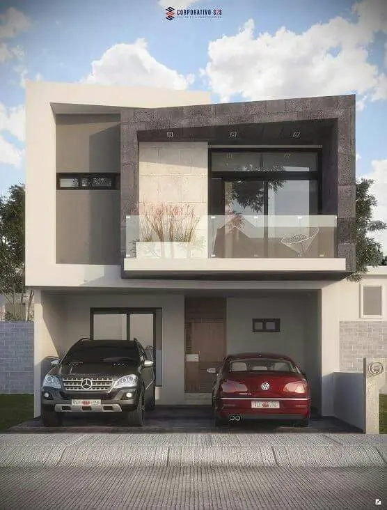 Casa moderna con dos carros en la entrada