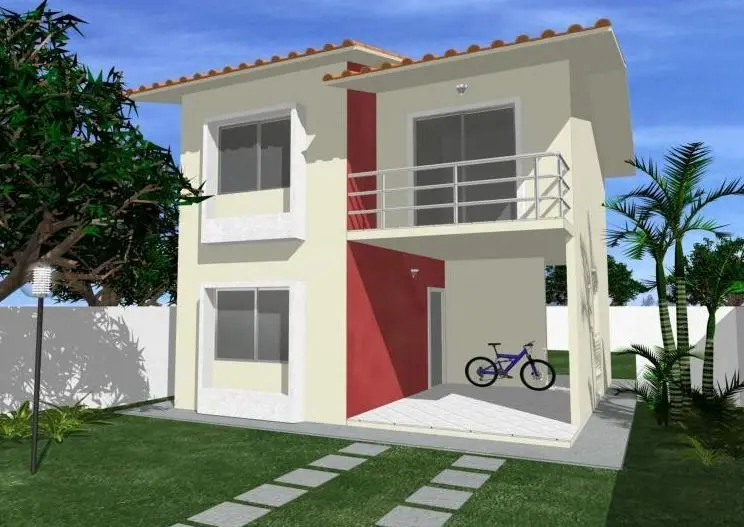 Casa moderna con una bicicleta en la entrada de la puerta