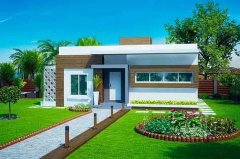 Casa moderna con jardín en la entrada