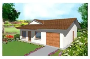 Casa blanca con techo café con un garaje